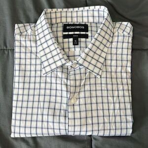 Bonobos Blue Windowpane Plaid Dress Slim Fit Shirt Size XL